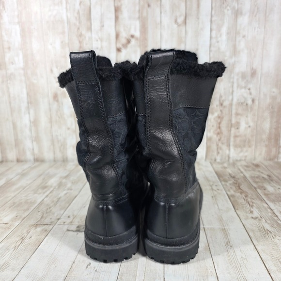 Coach Laura Black Leather & Signature Fur Lined Winter Boots Womens Size 6.5B - Picture 3 of 8